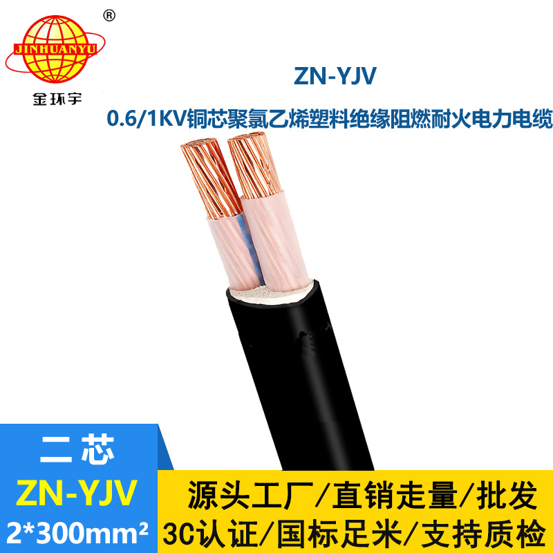 金環宇電線電纜 交聯耐火電纜ZN-YJV 2X300平方 yjv阻燃電纜