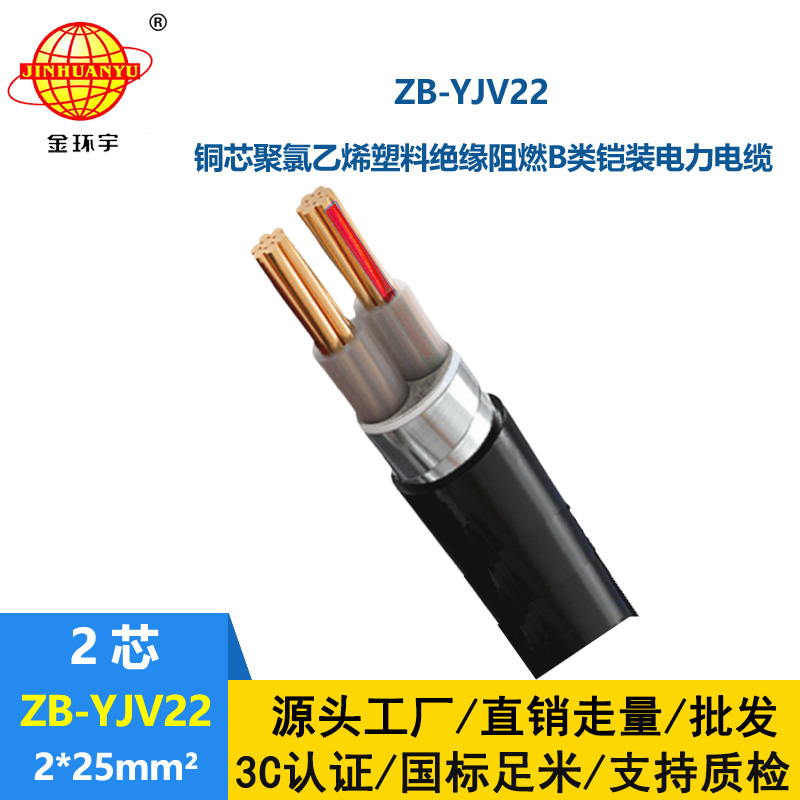 金環(huán)宇電纜 b級阻燃鎧裝電力電纜ZB-YJV22-2X25平方