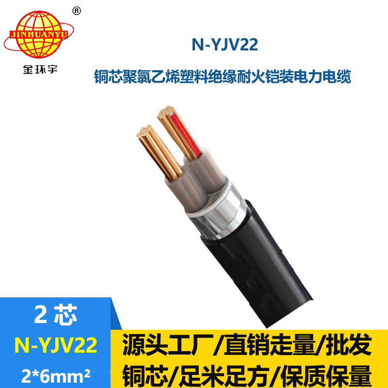 金環(huán)宇電線(xiàn)電纜 銅芯電力電纜 深圳耐火鎧裝電纜廠家N-YJV22-2X6平方