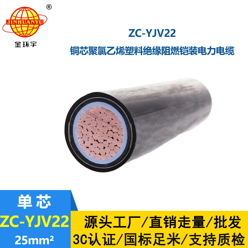 金環(huán)宇電線電纜 單芯阻燃鎧裝電力電纜ZC-YJV22 1X25平方  埋地電纜